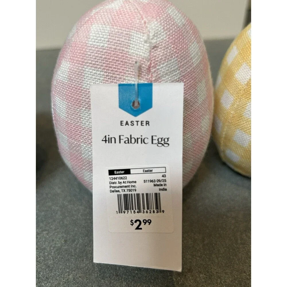 At Home Easter Fabric Egg Figurine Set Pink Blue Yellow Seasonal Decor